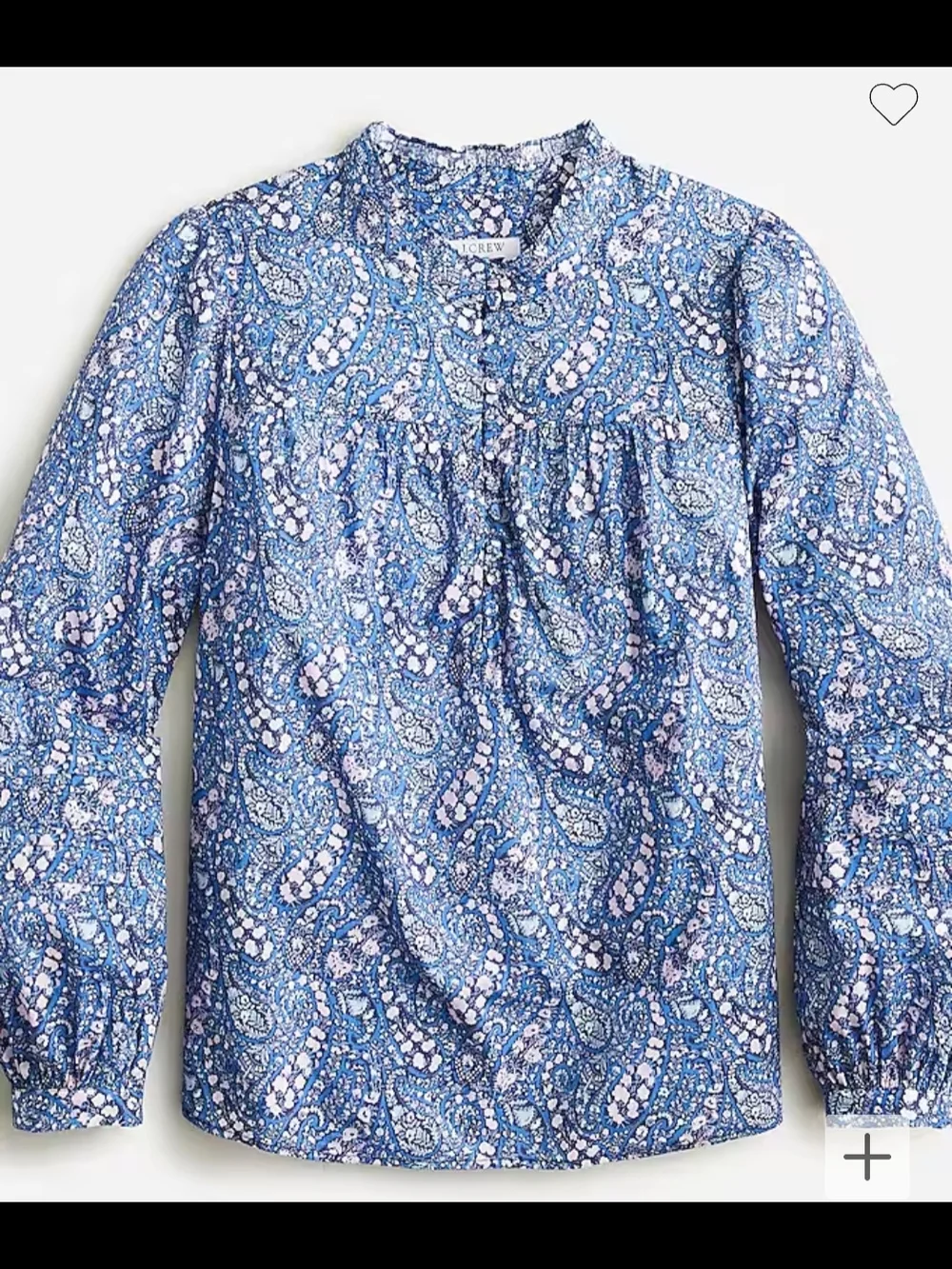 NWT J. Crew Liberty Blue Paisley Floral Button-Front Popover Blouse Cotton XXS